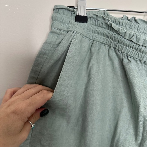 J. Crew Women's Green‎ Linen Blend Wide Leg Cropped Pants 14 Drawstring Waist - Picture 4 of 8